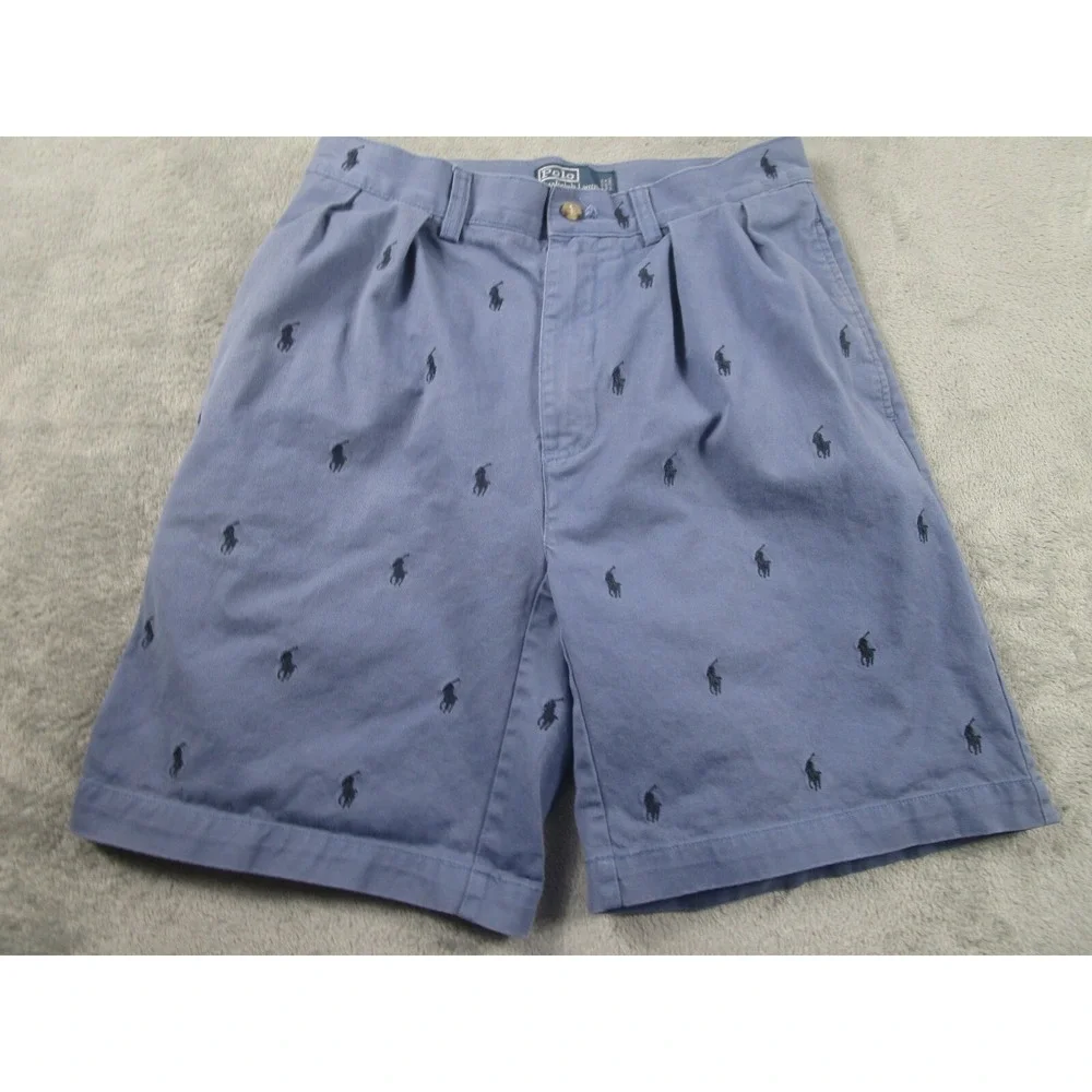 Polo Ralph Lauren Shorts Mens 31 Blue All Over Print Chino Pockets Preppy‎